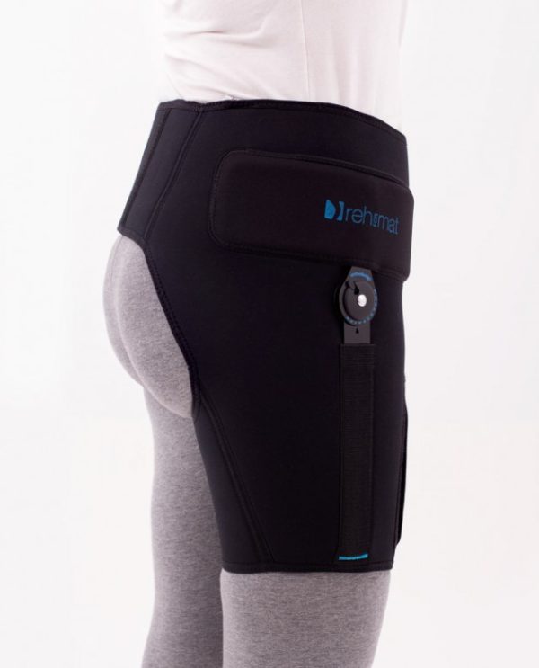 Hip orthosis with joint range adjustment